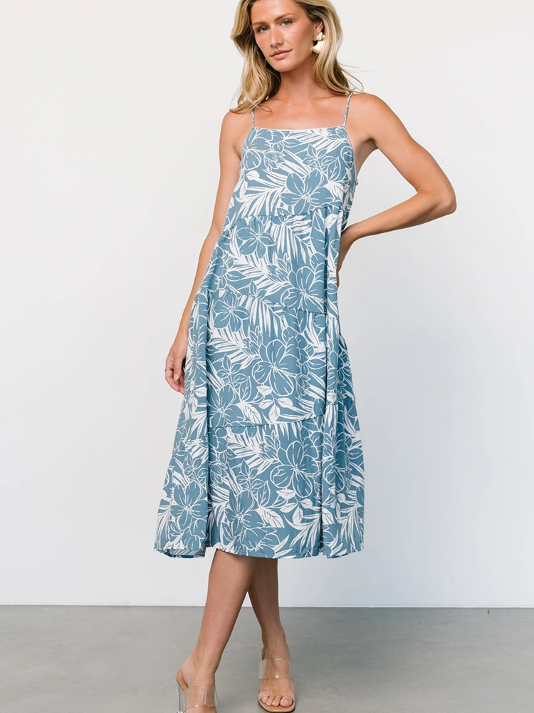 Ärmelloses Midi-Slipkleid mit Blumendruck